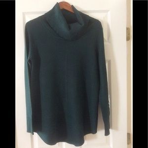 Cyrus Fanny Cowl Neck Ribbed Pullover Dark Green